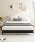 Heavy Duty King Box Spring Low Profile Metal Bed Base With Reinforced Steel Slats And Protective Cover in modern bedroom decor.
