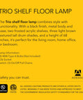 Three Light Floor Lamp With Pull Chain Operation, Two-Tier Storage, Black Base And Brown Textured Fabric Shades, 68 Inches Tall info card