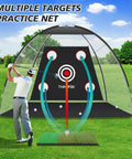 Golfer using 10x7ft Golf Practice Net With Tri Turf Mat And Real Balls Multi Target Chipping Area For Backyard Swing Practice Pro Grade