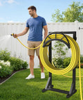 Sturdy Metal Hose Holder And Freestanding Hose Storage Rack With Two Tool Hooks For Outdoor Yards Farms And Lawns Black Finish