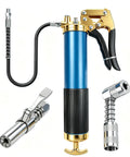 Beefed Up 8000 PSI Heavy Duty Pistol Grip Grease Gun Kit with 14 oz capacity, 12 inch hose, and couplers for industrial use.