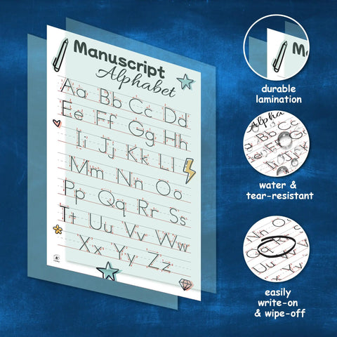 Boho Themed 26 Poster Set For Kids Laminated 17x11 Educational Wall Decor Alphabet Chart with durable lamination details.