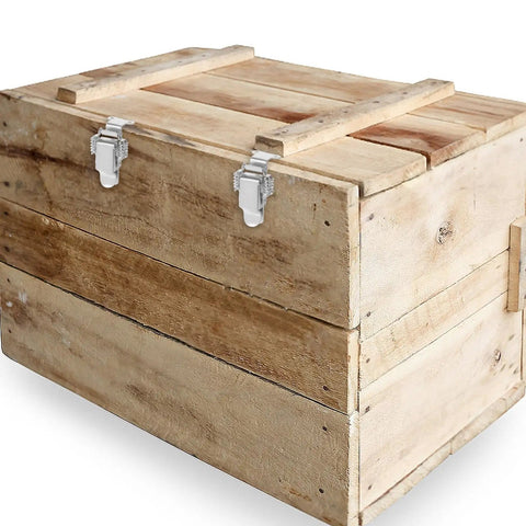 Crate secured with 304 Stainless Steel Spring Loaded Right Angle Hasps Toggle Latch Kit for Tool Box Hood Locking