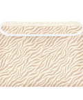 Built Tough Foldable Storage Bin With Slick Flip Top Lid And Locked Down Velcro Closure Durable Oxford Fabric in beige zebra pattern.