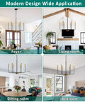 Modern Farmhouse Black And Gold 6 Light Candle Chandelier With Adjustable Height Chain And Rods Ceiling Light Fixture in various rooms