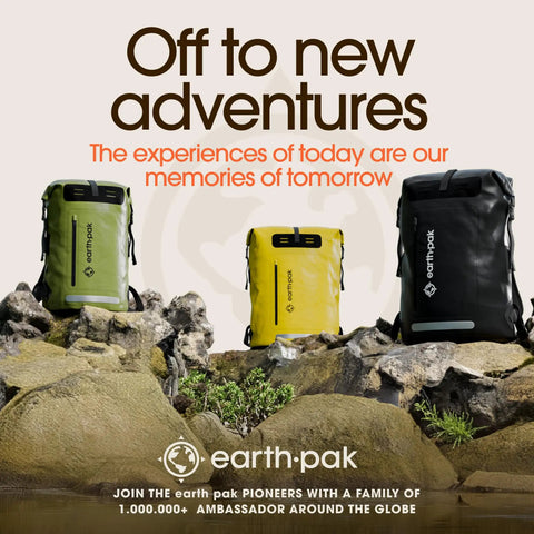 Rugged All Weather Waterproof Hiking Backpack With Roll Top Closure Cushioned Dry Bag And Waterproof Phone Case Heavy Duty Pack on rocks