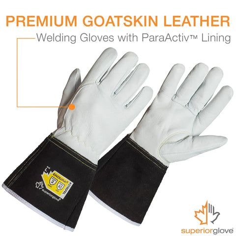 Goatskin Leather TIG Welding Gloves With ParaActiv Liner For 360 Degree Cut Protection and High Dexterity Pro Grade Medium Size