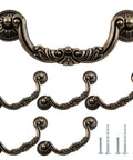 Six Pack Drop Cabinet Drawer Pulls With 3-3/4 Inch Center To Center Bail Handles In Yellow Bronze Finish, 125 Mm Overall Length, 96 Mm Hole Spacing