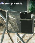 Side pocket of Ultralight Portable Folding Camping Chair For Adults With Cup Holder And Cooler Pouch, holding a smartphone.