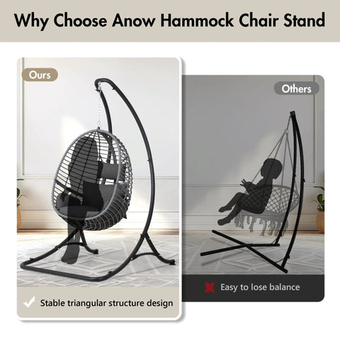 Heavy Duty Hammock Chair Swing Stand Outdoor Frame Holds Up To 400 Lbs Black Sturdy Triangle Design for stability comparison