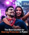 Couple enjoying a concert wearing High Fidelity Concert Ear Plugs for Loud Music Lovers and Musicians, Silicone Reusable Earplugs.