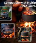 Collapsible Camping Cookware Set With Nonstick Pots, Pans, And Kettle For 2-4 People - Hard-Anodized Aluminum in action over fire