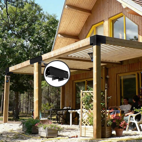 Wooden pergola with 2 pack 4 by 4 3 way T shaped pergola brackets metal wood post connector for pergola and outdoor structures