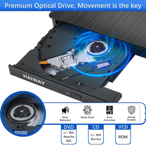 External USB 3.0 Type-C CD DVD Drive for PC and Mac Black Portable Burner open tray with optical mechanism