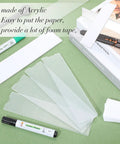 Acrylic Name Plate Holder 2x8 Inch 30 Pack Clear Desk and Door Sign Holder With No Fuss Adhesive displayed with accessories.