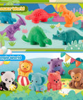 Front view of Dough Play Tools Set packaging showing 3D dinosaur molds and jungle animal figures, 22-piece set