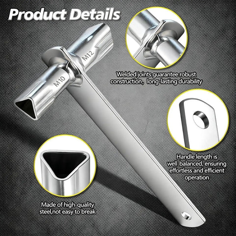 Triangle Socket Key 2 In 1 Compact Portable Tool Spanner with M10 and M12 nuts for Barrier Posts Cabinet Machines Trains Elevators