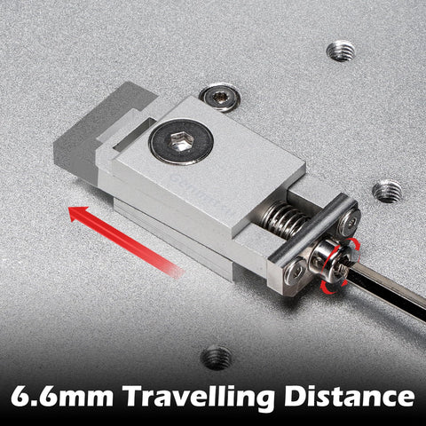Upgrade Aluminum Mini Vise Clamp Toe Clamp Set for Woodworking, side view showing 6.6mm travel distance, 4 pack