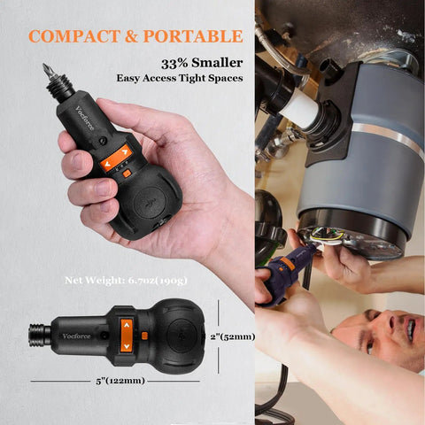 Palm Size 4V Cordless Electric Screwdriver with a 5 Inch Pocket Size Handy One Hand Operation 3 Variable Speeds 320 360 400 RPM