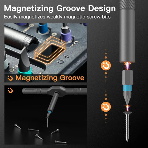 42 In 1 Magnetic Screwdriver Set With Ratchet Handle And Detachable Bits showing magnetizing groove detail