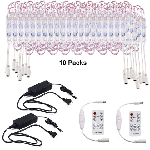 Lit 100 Ft White LED Window Light Strands For Storefront Advertising Waterproof 12V 5050 Modules With Remote Dimmer 10 Pack Kit