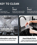 Easy cleaning steps for Aaobosi No 12 Meat Grinder With 3000W Max Power And Copper Motor, showing dishwasher-safe and hand wash parts.