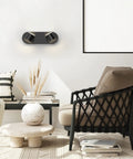 Five Light LED Bathroom Vanity Light In Matte Black Up And Down Rotatable And Dimmable Wall Fixtures 34 Inch on wall