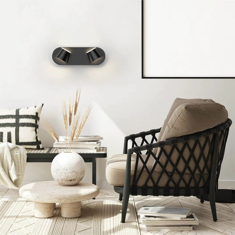 Five Light LED Bathroom Vanity Light In Matte Black Up And Down Rotatable And Dimmable Wall Fixtures 34 Inch on wall