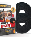 Front view of Smoker Gasket 2-pack: black high-temp gasket rolls (20 ft total) with packaging.