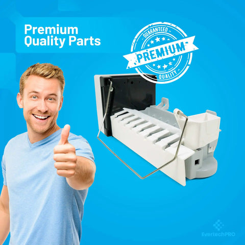Replacement Icemaker For Frigidaire Refrigerator Models 218226700 218699501 218713500 240352401 displayed with a man giving a thumbs up