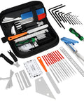 All In One Guitar Setup Tool Kit With Carry Bag For Bass Ukulele Banjo Pro Grade Fret Crowning File Fret Rocker String Winder Neck Feeler Truss Rod Adjuster Premium Luthier Repair And Maintenance Gear, open case with tools