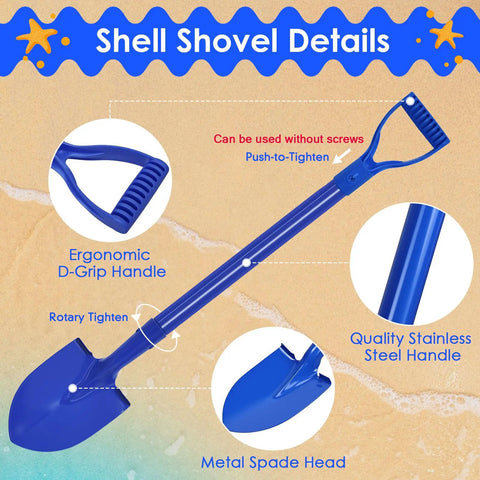 2 Pack Kid Friendly Beach Shovels for Digging and Camping, 27 Inch Heavy Duty Mini Shovels With D Grip Handle, Steel Head, Blue