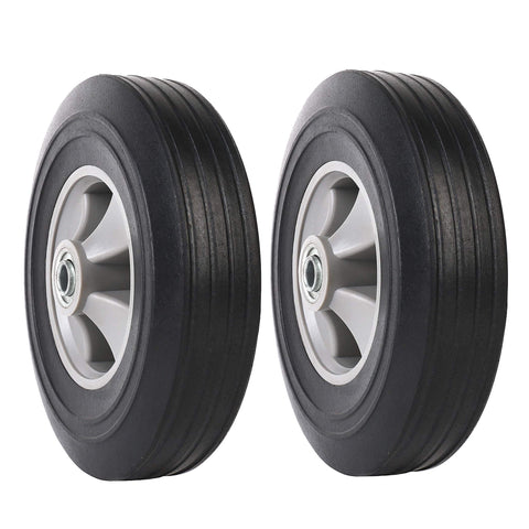 Two Pack Flat Free Ten Inch Solid Rubber Tires And Wheel Set For Hand Trucks Dollies And Wheelbarrows Five Eighths Inch Axles