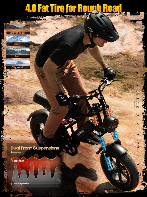 Person riding Beast Level Fat Tire Electric Bike For Adults With 1500W Peak Motor All Terrain Dual Suspension on rough terrain