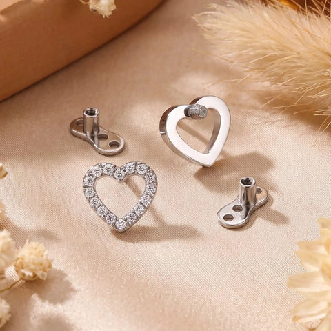 Top Shelf G23 Titanium Dermal Piercing Kit Solid 14 Gauge Surface Implant Anchor with silver heart CZ top on fabric