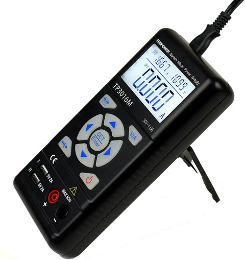 Portable Handheld DC Power Supply With USB Output Dope For Makers, Adjustable 0.3V To 30V And 0 To 1.6A CC CV Control showing LCD
