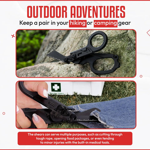 Heavy Duty 6 In 1 Trauma Shears Emergency Scissors With Holster For Camping And Rescue Go To Glass Breaker Strap Cutter Stainless Steel Foldable Scissors Pliers on rock and rope