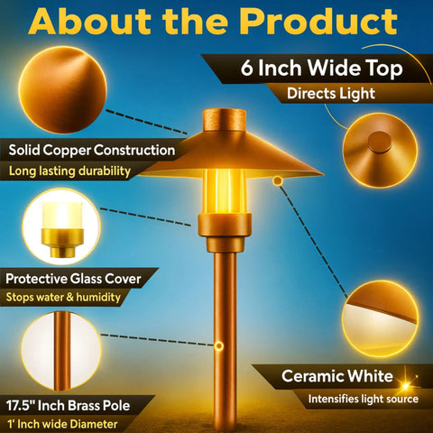 Low Voltage Copper Pathway Light 12V Outdoor LED 4W G4 Bulb Included Warm White Mushroom Landscape Lighting with copper finish