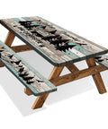 Outdoor Picnic Table Cover With Elastic Edges And Bench Covers, Waterproof Fitted Tablecloth In Teal Wood Texture, 72 By 30 Inches Rectangle, Ideal For RV Trips Camping Picnics And Travel, installed on picnic table