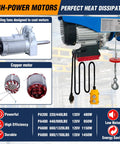 Bigorenda 1320Lb Electric Hoist With Wireless Remote And Wired Control, close-up of cooling motor showing efficient heat dissipation.