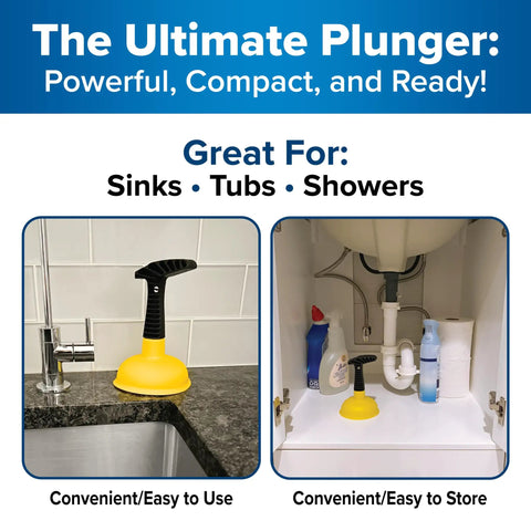 Mini Sink Plunger With Short Handle, Powerful And Easy To Use Clog Remover For Bathroom Drains, Showers, Bathtubs, Toilets, RVs And Kitchen Sinks In Yellow