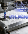 Carbide Square End Mill With Nano Blue Coating One Quarter Inch Shank 3 Flute CNC Milling Bit Set cutting aluminum