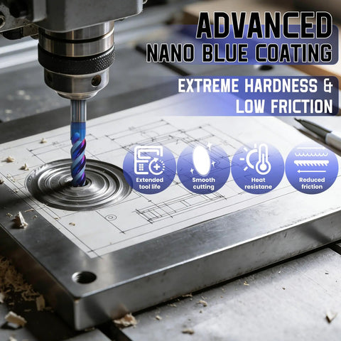 Carbide Square End Mill With Nano Blue Coating One Quarter Inch Shank 3 Flute CNC Milling Bit Set cutting aluminum