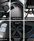Top Shelf Vented Hard Hat Featuring Bluetooth Hearing Protection And Dual Layer Drop Down Visor For Hella Rugged Construction Sites And Outdoor Forestry Storage Bag showing adjustable size and multiple air vents.