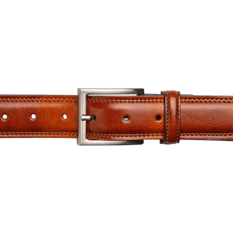 Mens Belt With Double Stitch Detailing And Genuine Leather In Tan, Size 40, Built To Last For All Day Everyday Wear, Dress Or Casual Looks.