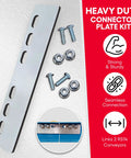 RS14 Conveyor Connector Plate Kit With 2 Steel Plates Zinc Plated Screws And Lock Nuts Heavy Duty Support shown with assembled detail.