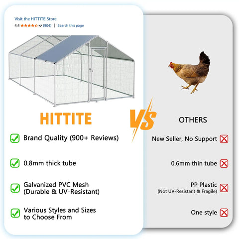 Comparison of large outdoor metal chicken coop with walk in run for backyard poultry with galvanised frame and other brands