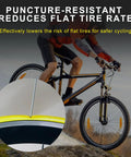 Cyclist on mountain bike, TPU Inner Tube With Metal Presta Valve For Gravel Road And MTB Bikes, close-up of tire and valve detail