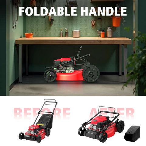 Gas Self Propelled Lawn Mower With 21 Inch Cutting Width 3 In 1 Bagging Mulching Rear Discharge 6 Cutting Heights under table