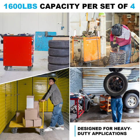 Image showing 4 Inch Heavy Duty Casters Set Of 4 With Swivel Brake Wheels in use for transporting heavy loads.